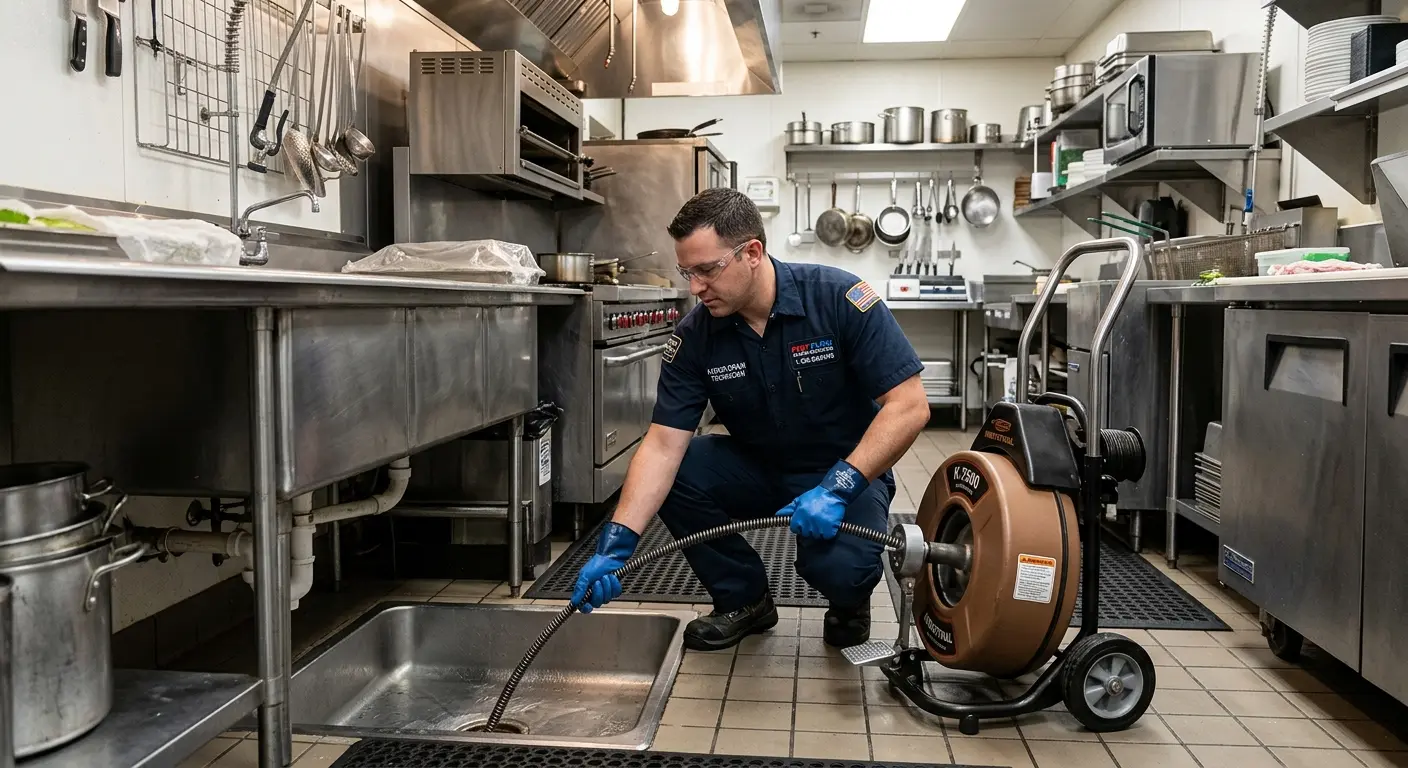 Commercial drain cleaning service in a restaurant kitchen in New Paltz